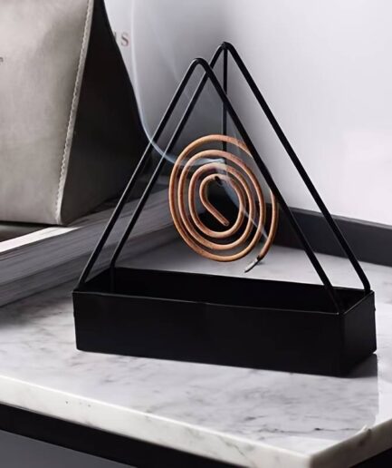 1 Pcs Simple Triangle-shaped Iron Mosquito Coil Holder Creative Hanging Or Standing Incense Burner Only Black