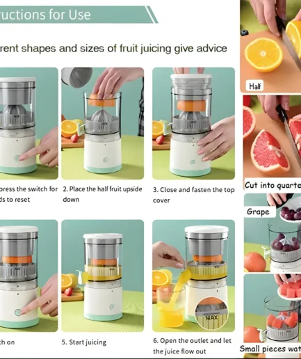 Portable Electric Citrus Juicer Hands-Free Rechargeable Orange Lemon Grapefruit Juicer Easy to Clean Juicer Machine | Orange, Lemon Juicer and Squeezer | Juice Extractor | Juice Blender