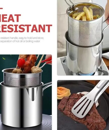 Stainless Steel Deep Fryer Frying Pot With Strainer 12ML Capacity | Basket Deep Fryer Pot for Baking Frying Boiling Home Kitchen