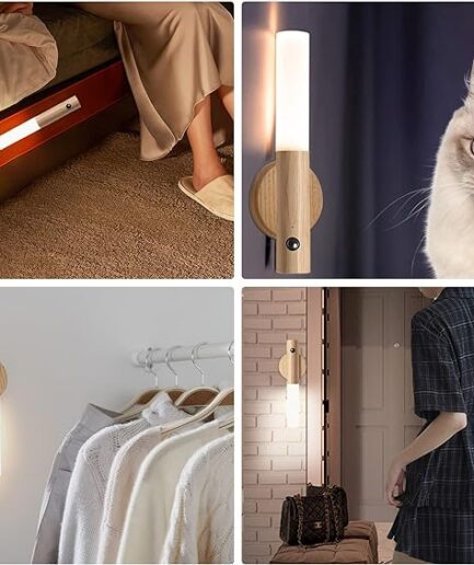 LED Wood Night Light PIR Motion Sensor Magnetic Wall Lamp USB Rechargeable Lights Home Staircase Bedroom Lamp Bedside Lighting