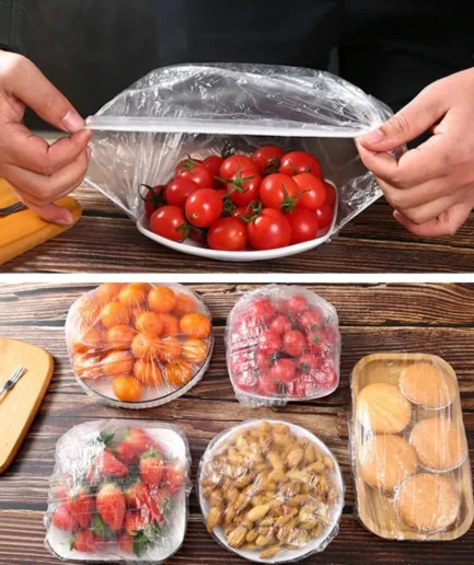 100pc Disposable Cling Film Cover Household Refrigerator Food Fruit Preservation Cover Dust-proof Plastic Fresh-keeping Cover.