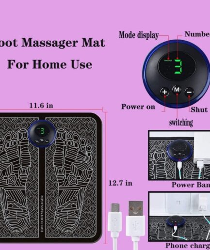 EMS Foot Massager Mat Electric USB Charging Smart Display Tens Acupuncture Feet Cushion Blood Circulation Pad Health Care Home (Without Box)