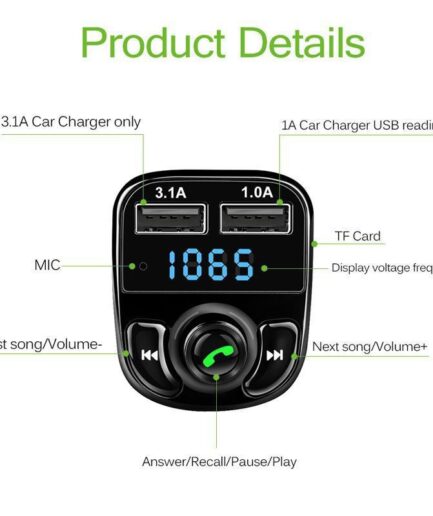 X8 - Multifunctional Car Mp3 Player | Car Wireless FM Transmitter | Car Mp3 Modulator - 3.1A | Car Accessories ( Random Color )