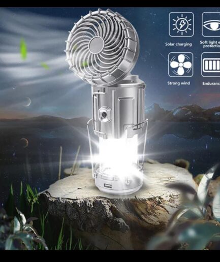 6 in 1 portable outdoor LED camping lantern with fan solar charge rechargeable light energy saving tent lamp flashlight