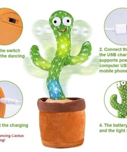 Dancing Cactus Toy ? Singing, Talking, Voice Recording Plush with USB Rechargeable Function ? Fun Educational Gift for Babies and Kids (Ages 6 Months & Up) - Rechargeable - With Cap