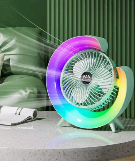 7 Colors LED Atmosphere Light Mini Electric fan Portable Table Fan Quiet USB Rechargeable Fan 3 Speeds 180?Adjustable Fan