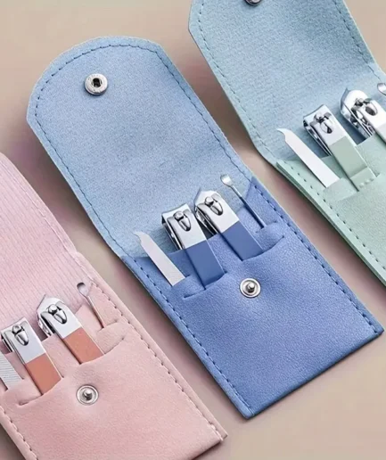 4 in 1 Professional Manicure Set 4-Piece Stainless Steel Nail Care Kit ? Nail Clippers, Cuticle Nippers, Nail File & Spoon Pusher ? Unscented, No Batteries Needed, Non-Electric Tools for Nail Techs & Home Use - Random Color